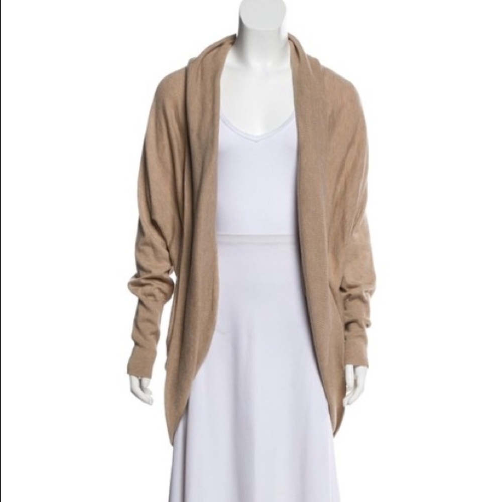 Magaschoni tan open front wool blend cardigan small